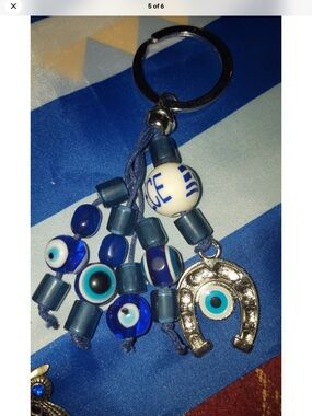 GREEK KEY CHAIN WITH Greek HORSE SHOE AND EVIL Eye New from Greece vintage Y2K